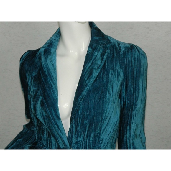 Guess Women Turquoise Velvet Career Jacket Size 4 - Picture 3 of 8